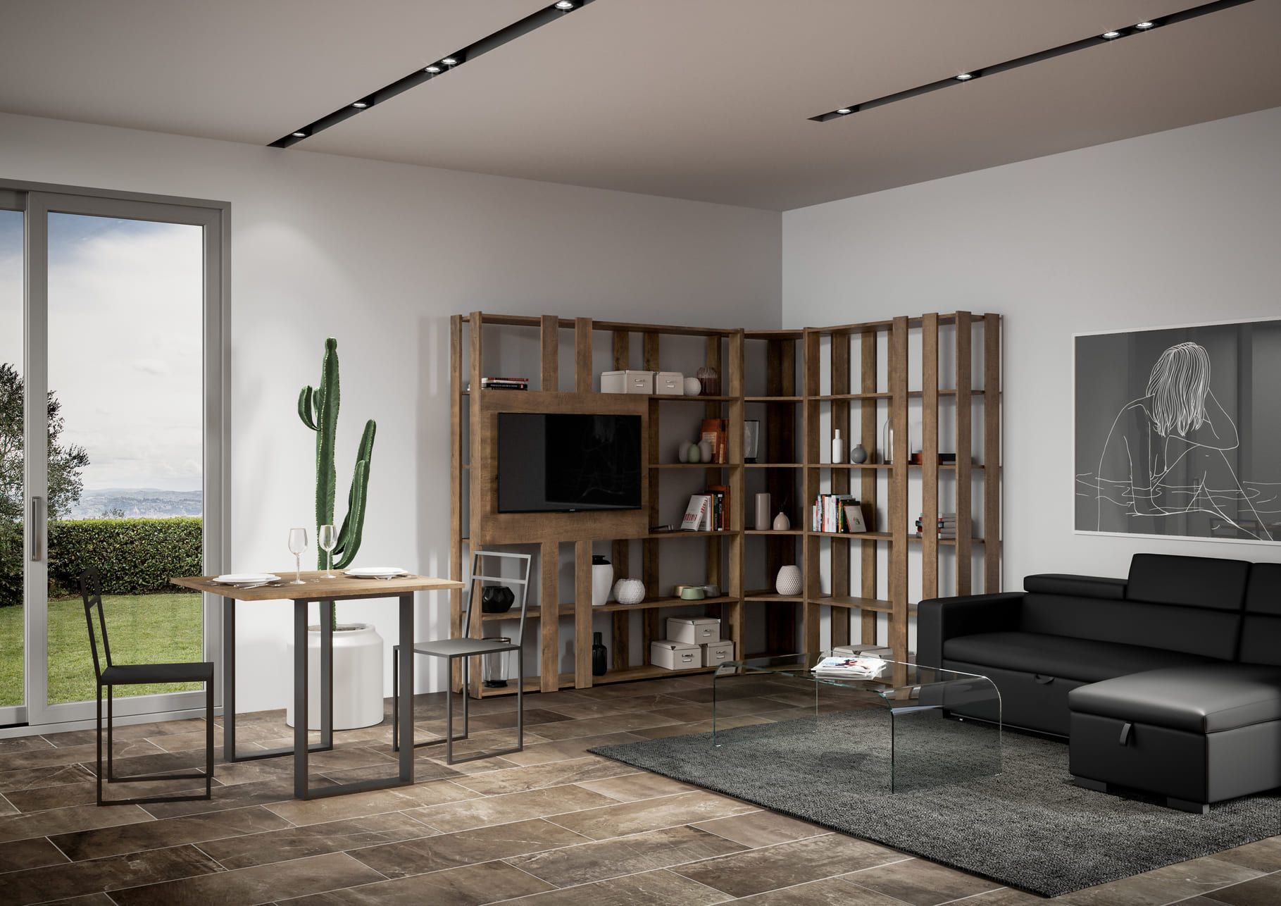 Parete attrezzata angolare per zona giorno Inedditah3