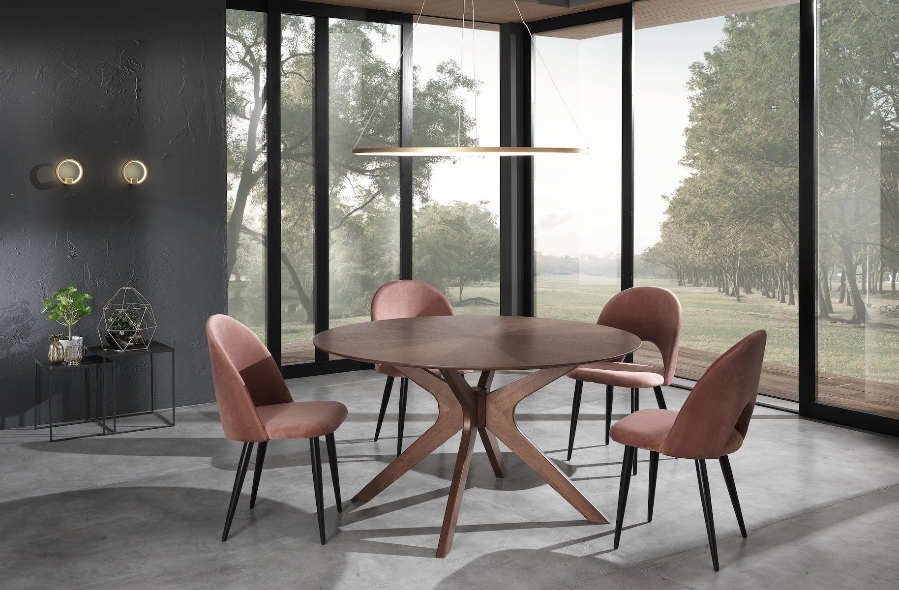 Tavolo rotondo in legno massello e MDF Venues Walnut