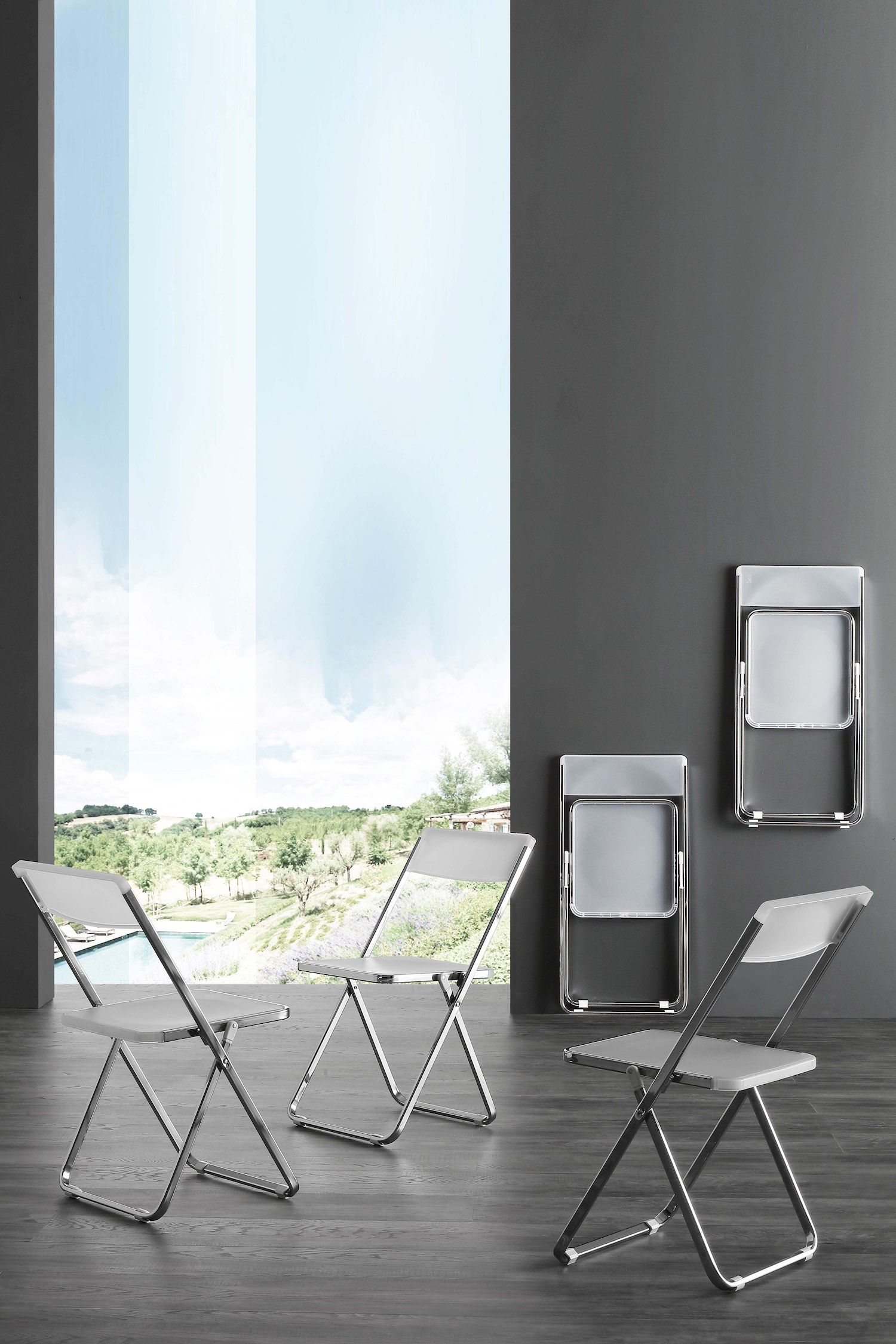 Set 4 sedie pieghevoli con carrello o gancio a muro Trixy Lux