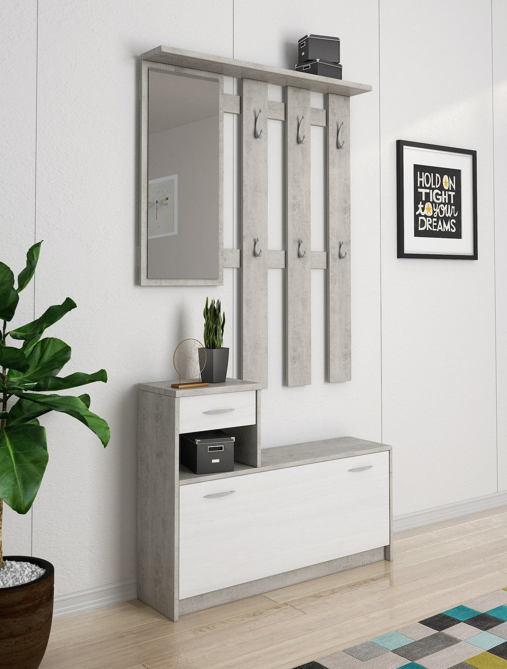 Mobile ingresso con appendiabiti e scarpiera Redmond Cement