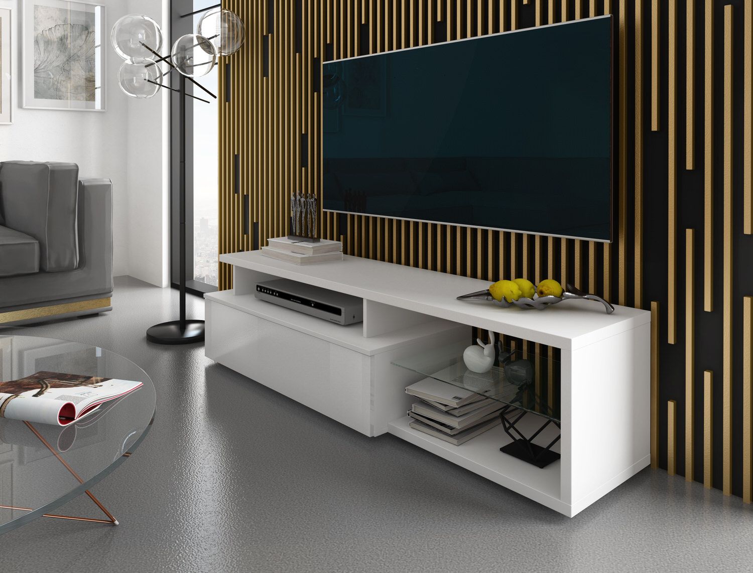 Mobile TV design moderno in legno bianco Ballarat