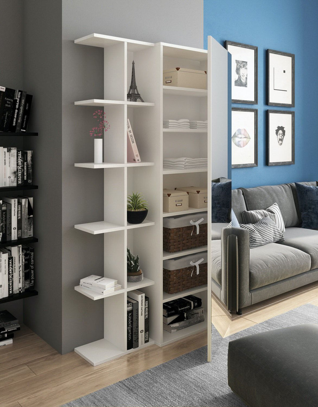 Armadio guardaroba per ingresso con libreria Keris