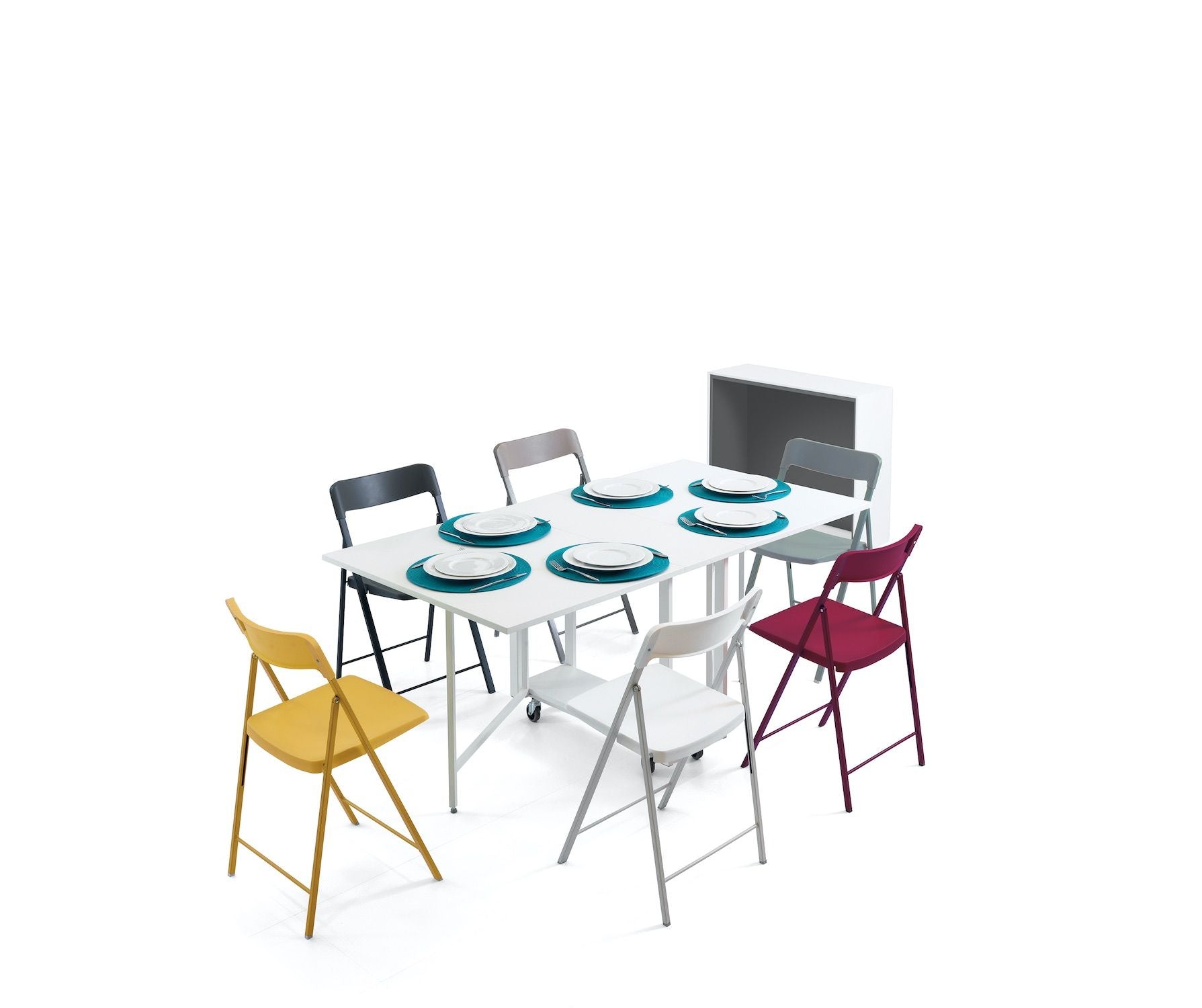 Consolle trasformabile in tavolo con sedie pieghevoli incorporate Newton