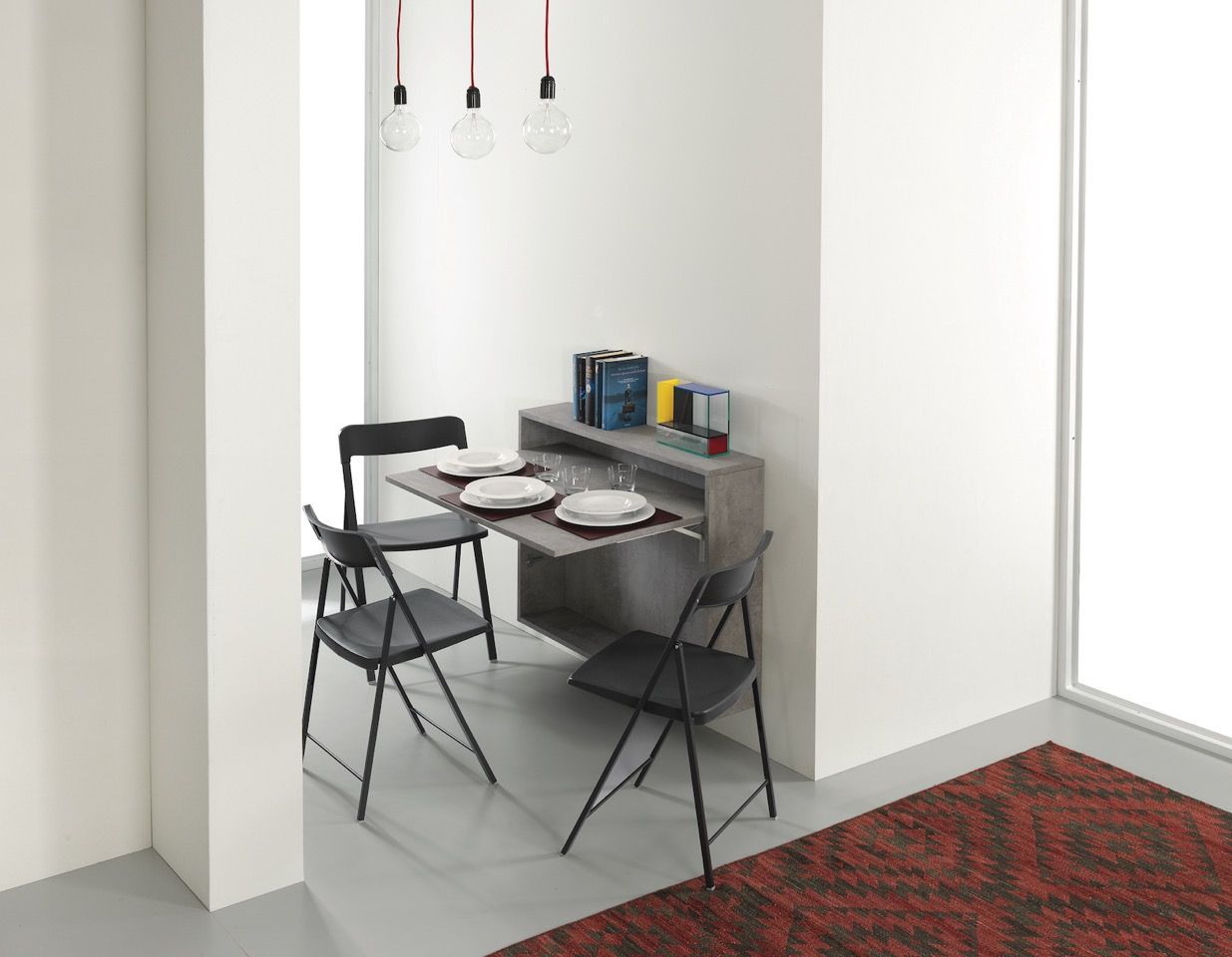 Scrivania a scomparsa con 3 sedie incorporate Jacob