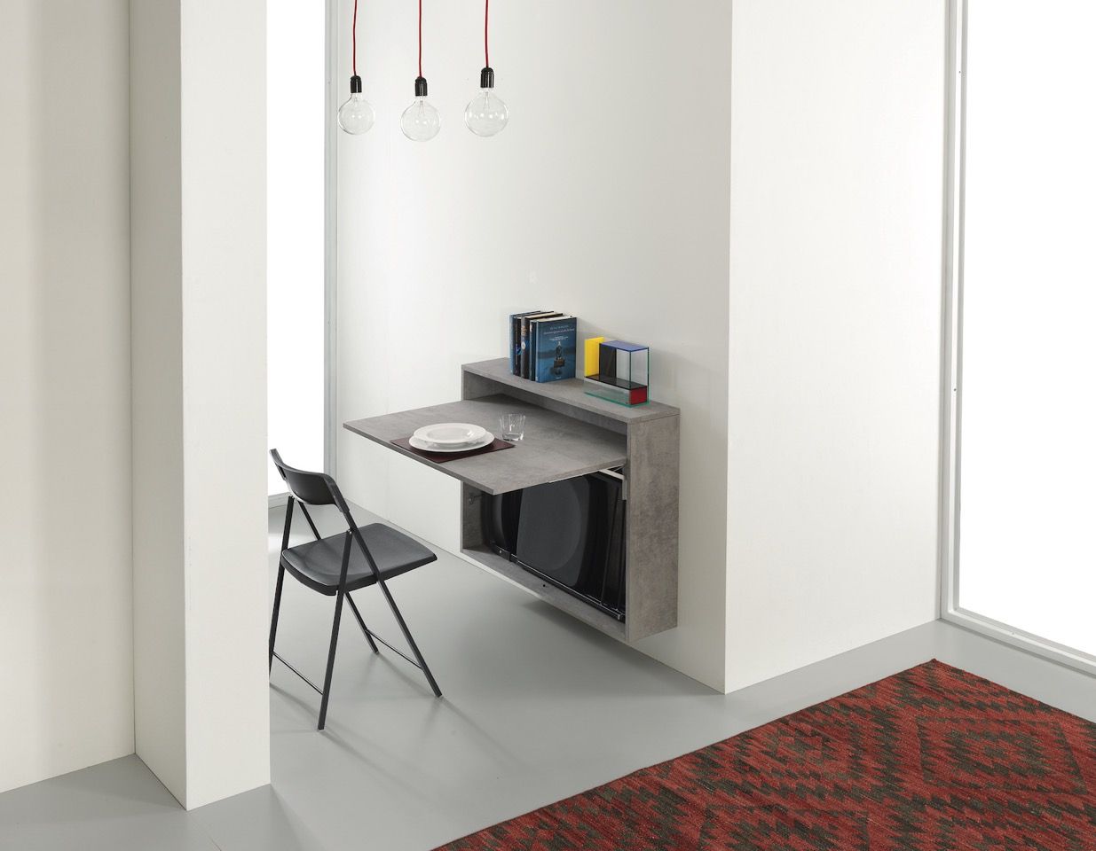 Scrivania a scomparsa con 3 sedie incorporate Jacob