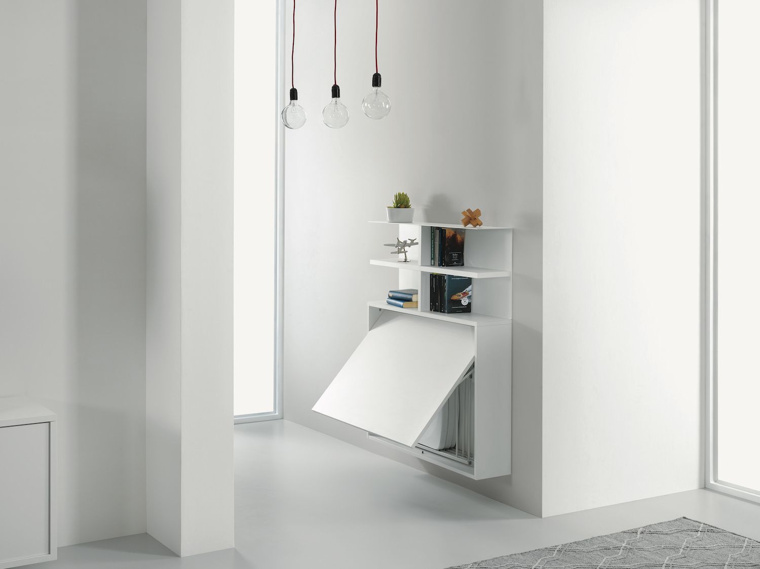 Scrivania a scomparsa con libreria e sedie pieghevoli Jacob