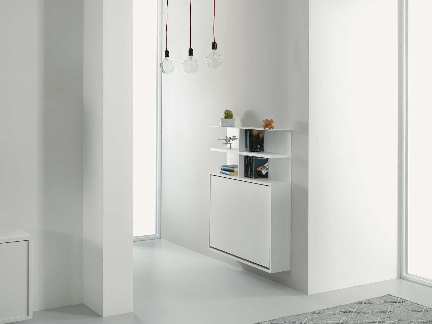 Scrivania a scomparsa con libreria e sedie pieghevoli Jacob