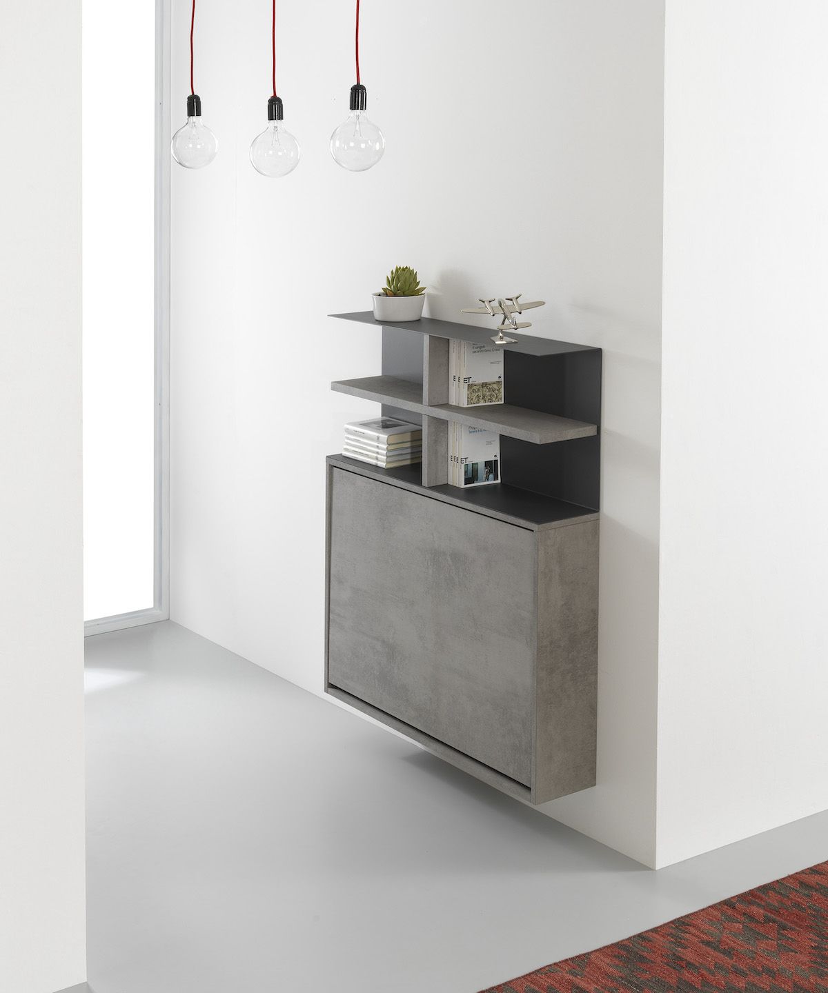 Scrivania a scomparsa con libreria e sedie pieghevoli Jacob