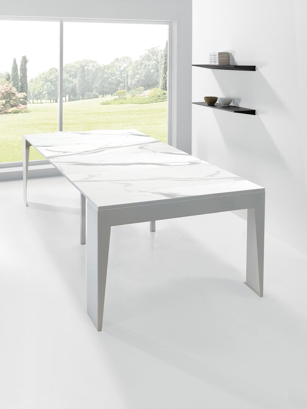 Tavolo consolle allungabile in acciaio e laminato Glen 120