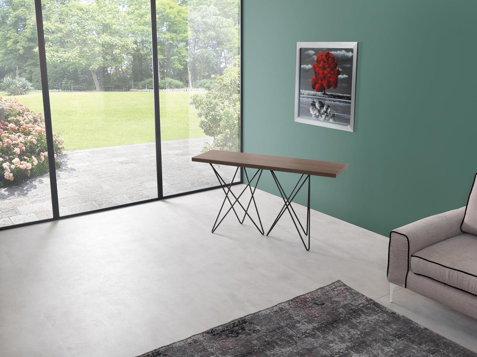 Tavolo consolle apribile a libro in acciaio e laminato Enduring