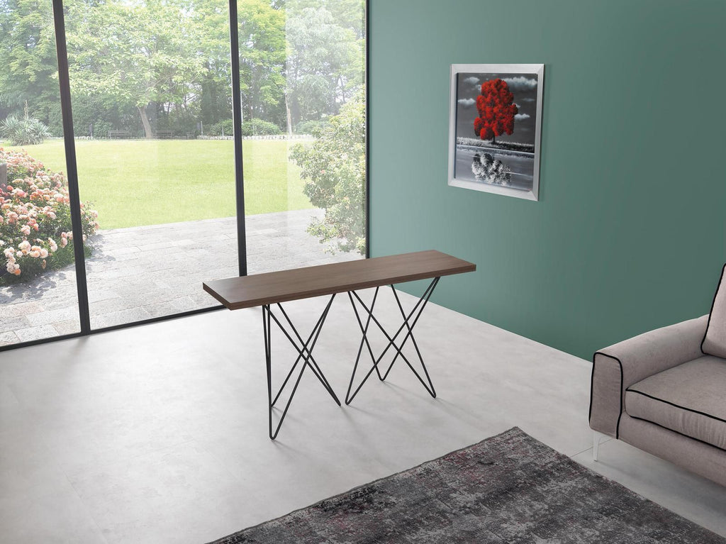 Tavolo consolle apribile a libro in acciaio e laminato Enduring