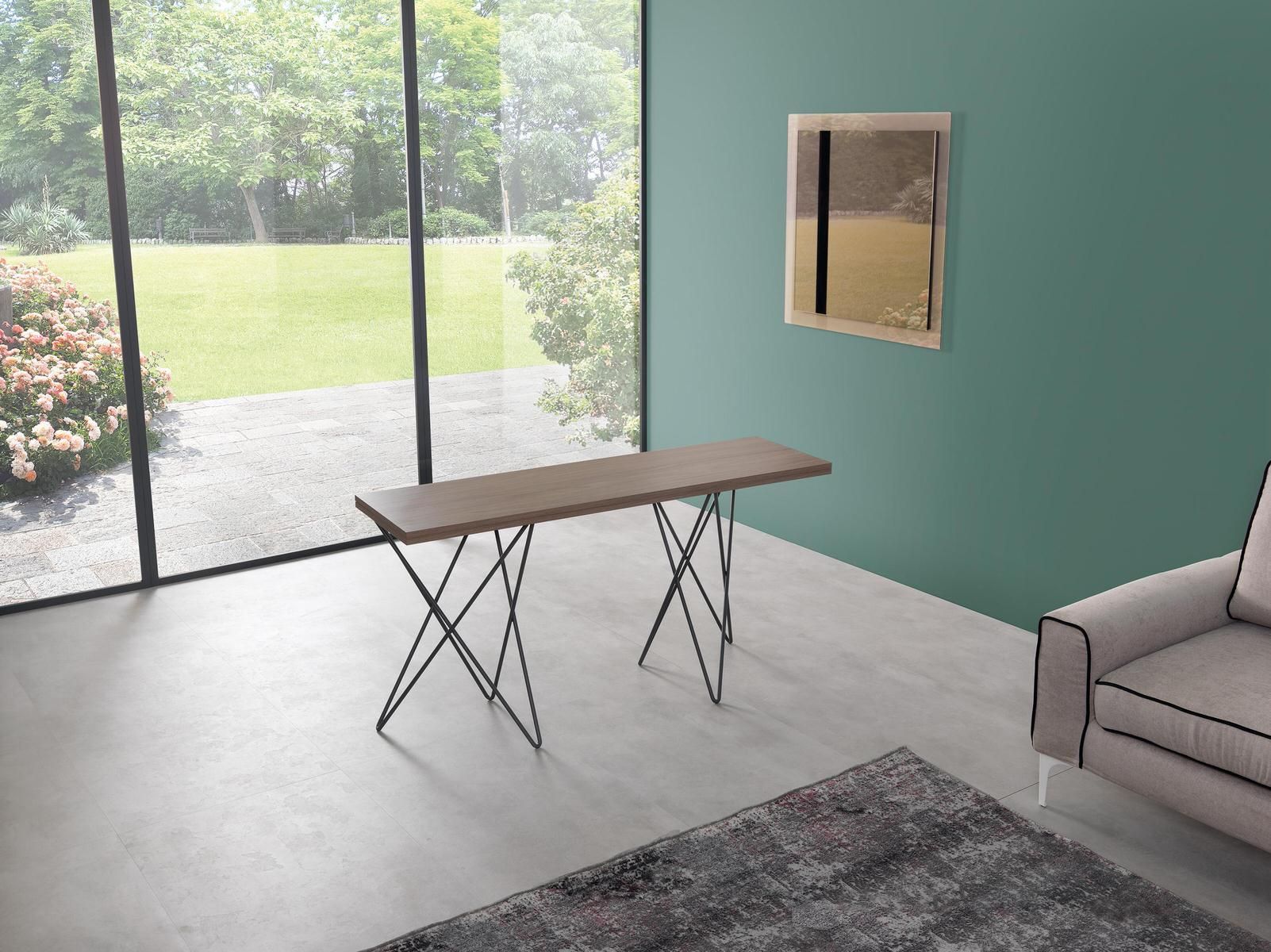 Tavolo consolle apribile a libro in acciaio e laminato Enduring