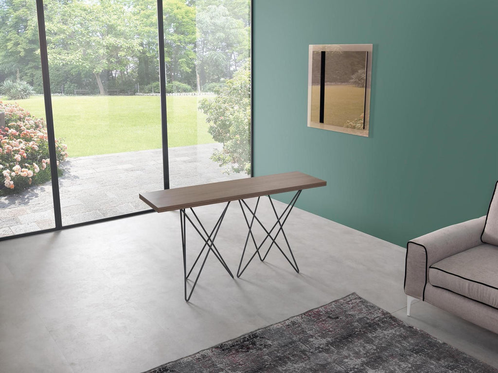 Tavolo consolle apribile a libro in acciaio e laminato Enduring