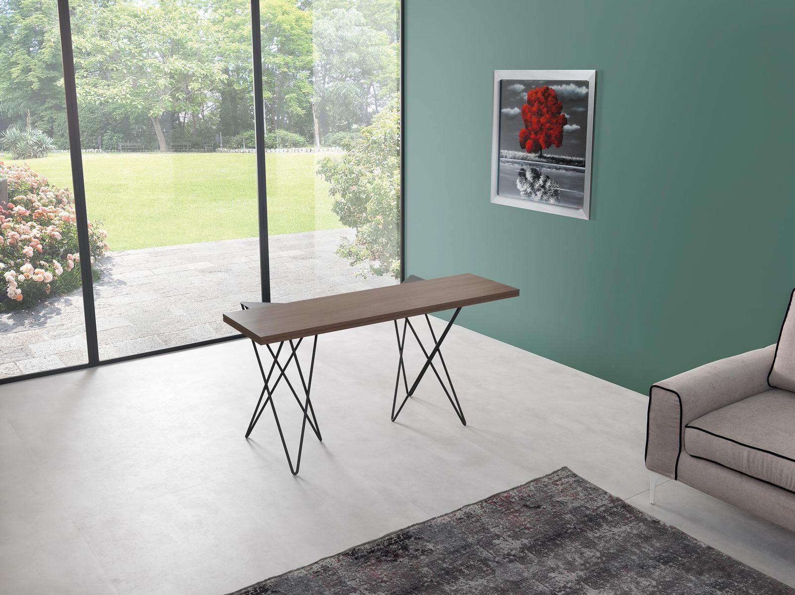 Tavolo consolle apribile a libro in acciaio e laminato Enduring