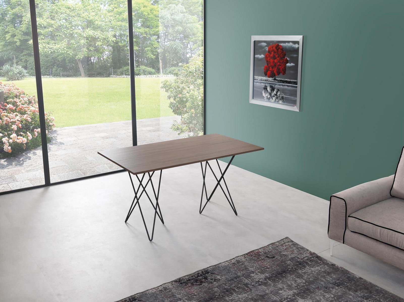 Tavolo consolle apribile a libro in acciaio e laminato Enduring