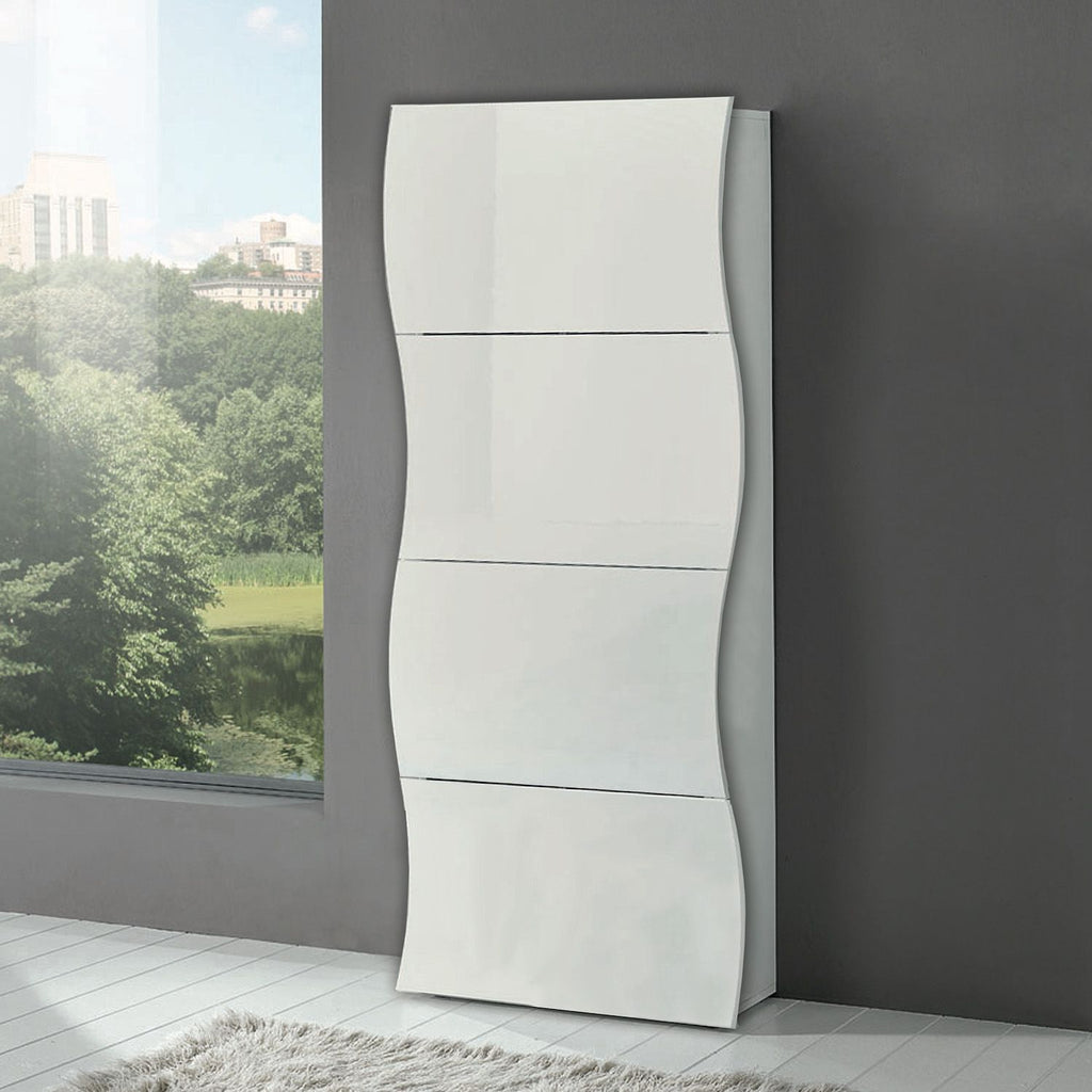 Scarpiera salvaspazio design moderno in MDF bianco lucido Surf 4
