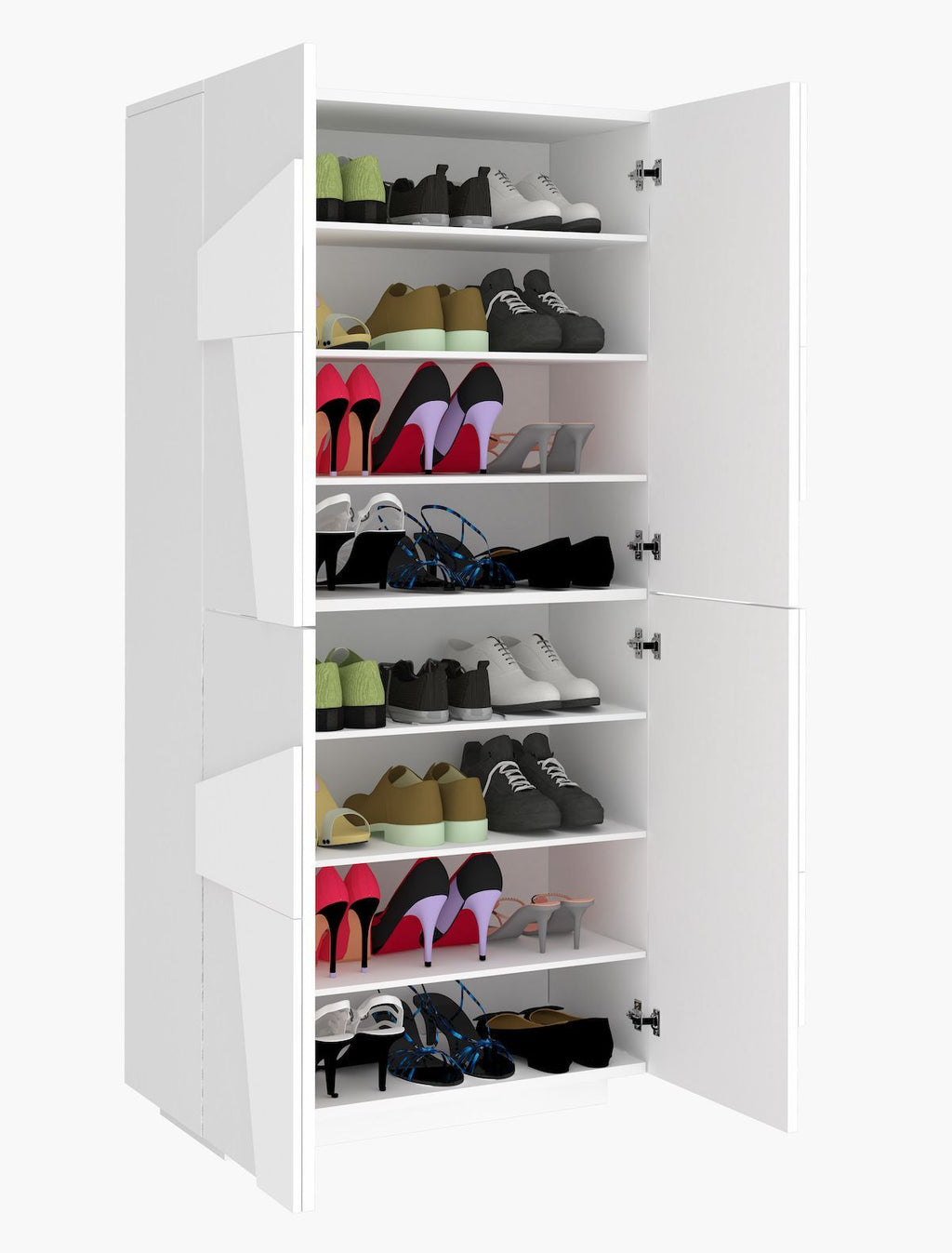 Scarpiera moderna a quattro ante e 8 ripiani Taylor White