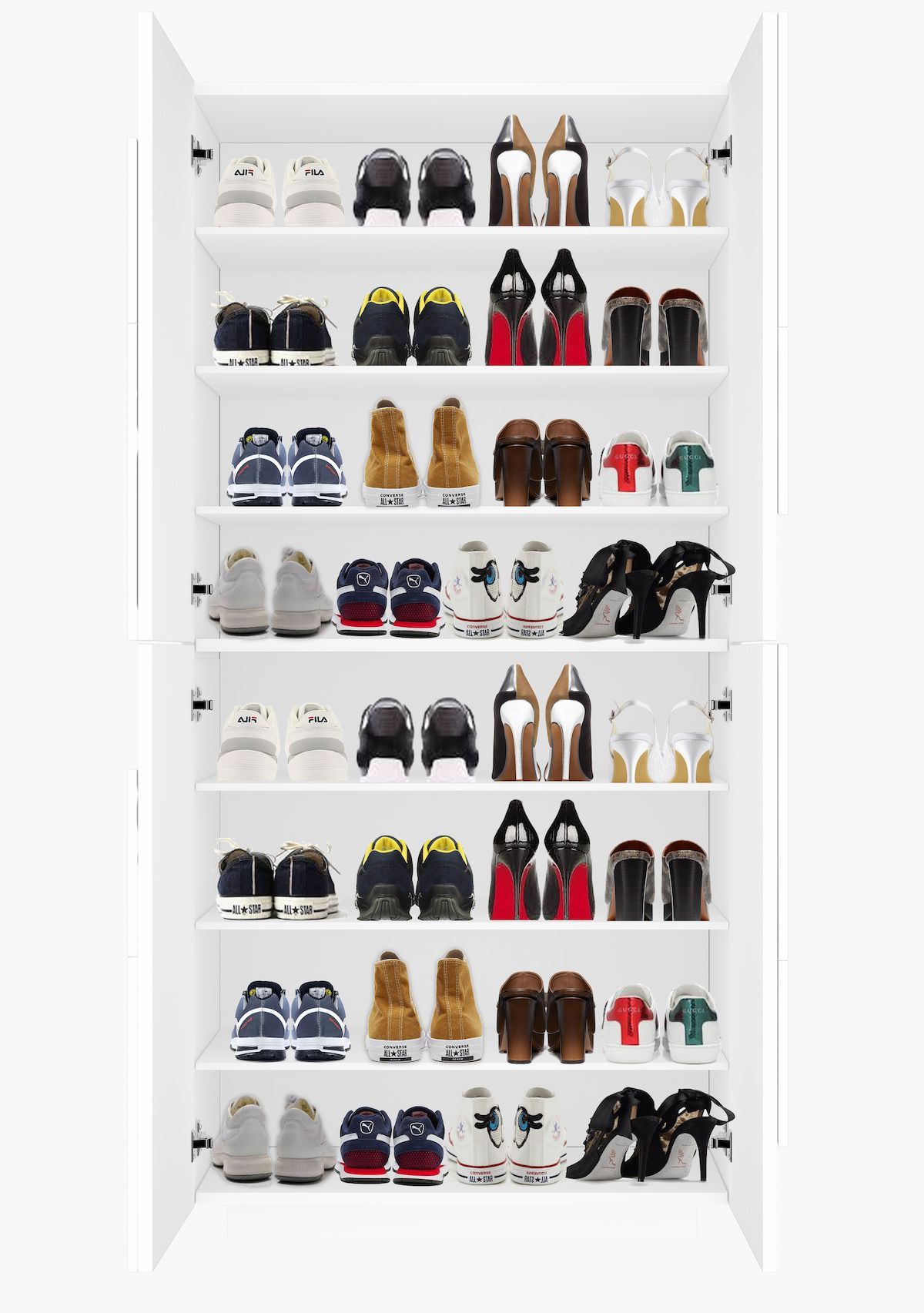 Scarpiera moderna a quattro ante e 8 ripiani Taylor White