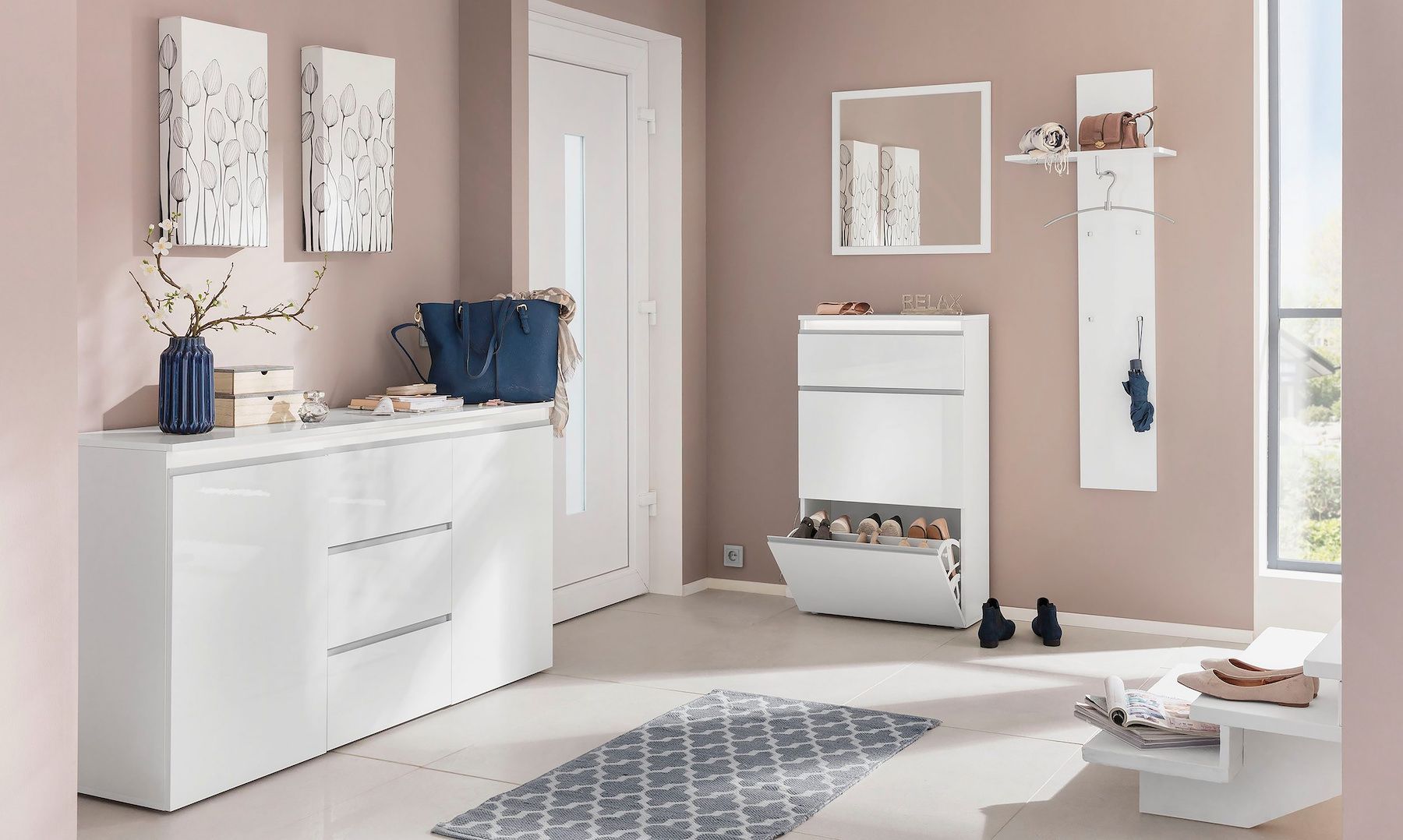 Mobile scarpiera per ingresso design moderno Neville White