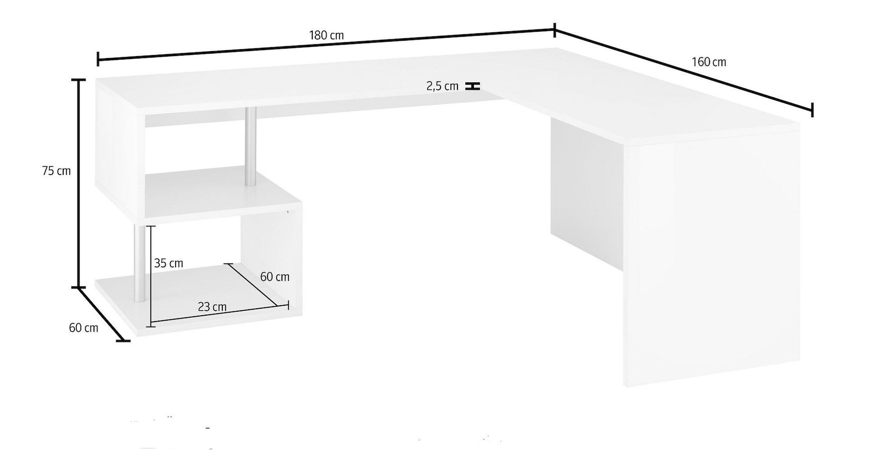 Scrivania angolare con libreria integrata Lionel White
