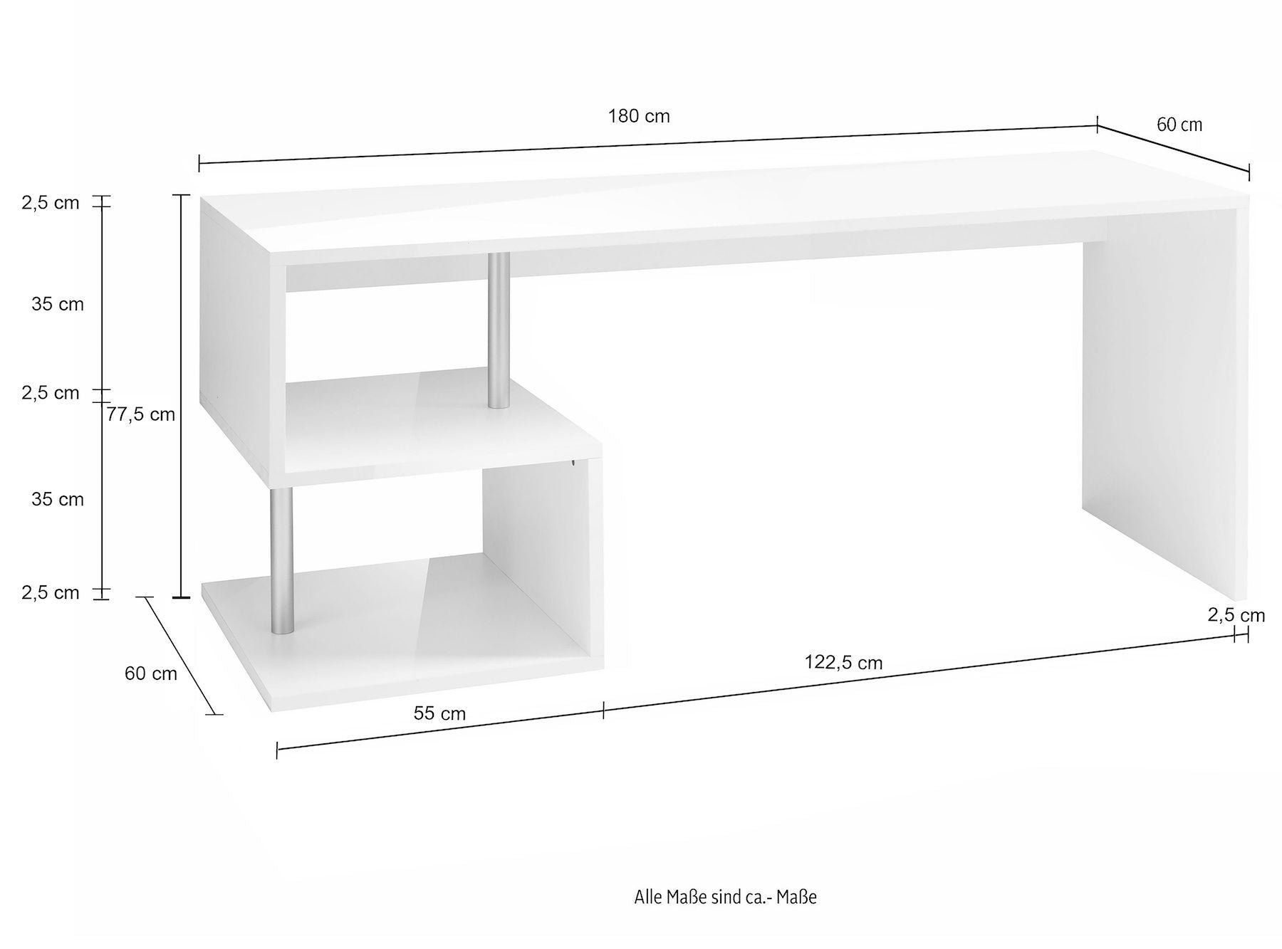 Scrivania con libreria integrata Lionel 180 White
