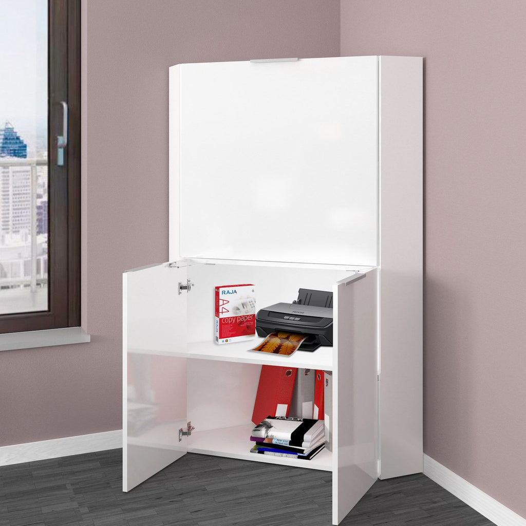 Scrivania angolare a scomparsa con libreria Geometry