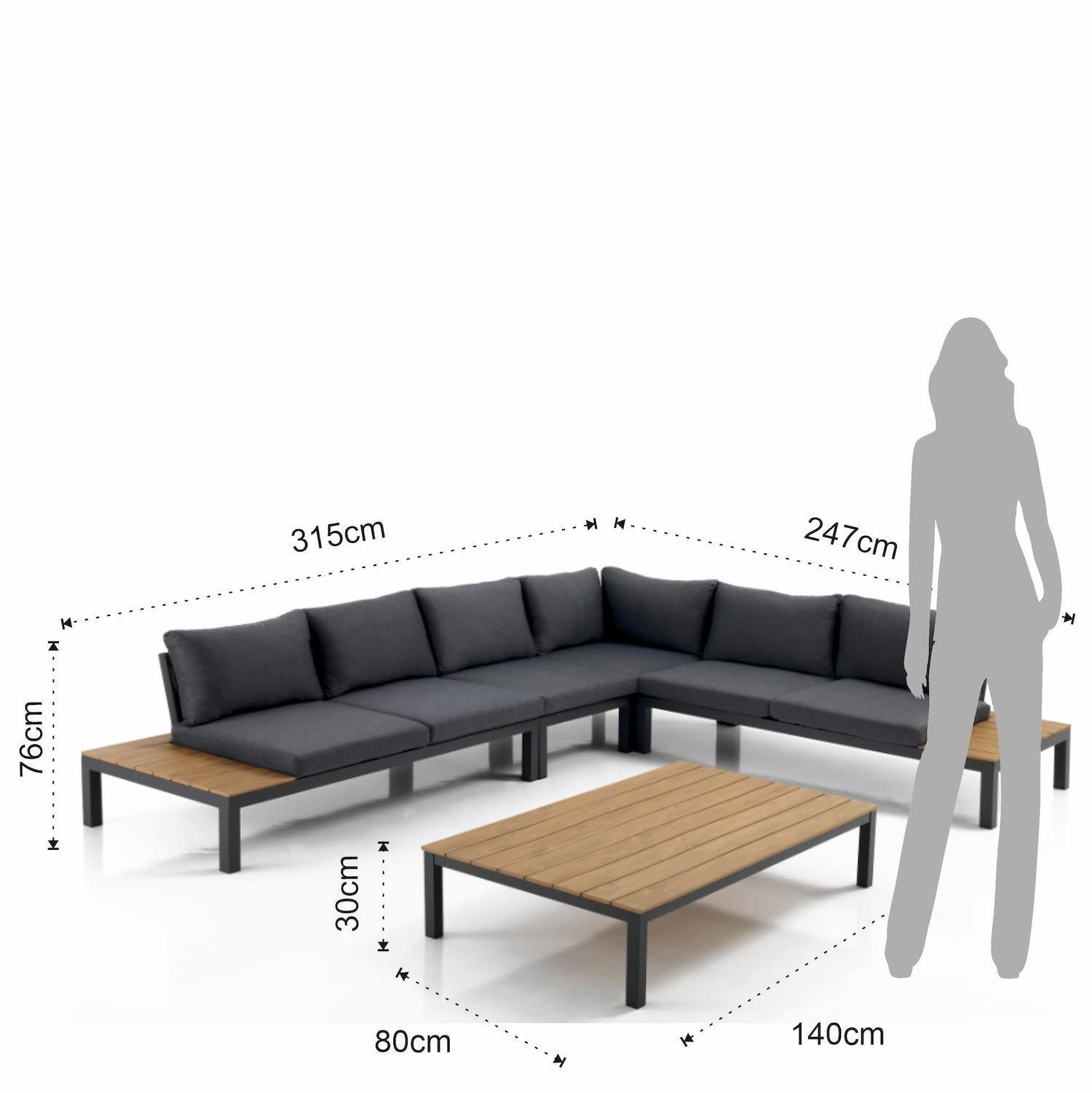 Salotto da giardino angolare con tavolino Jamal Grey