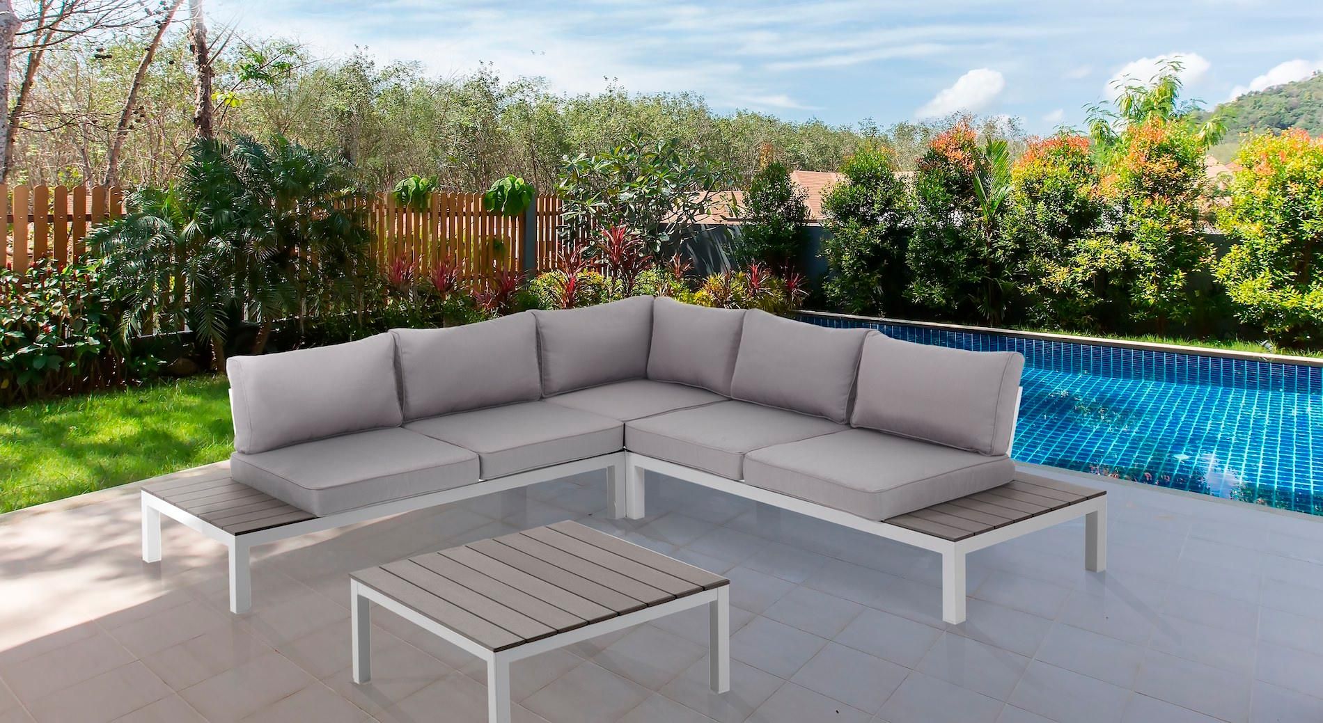 Salotto da esterno angolare con tavolino Jamal White
