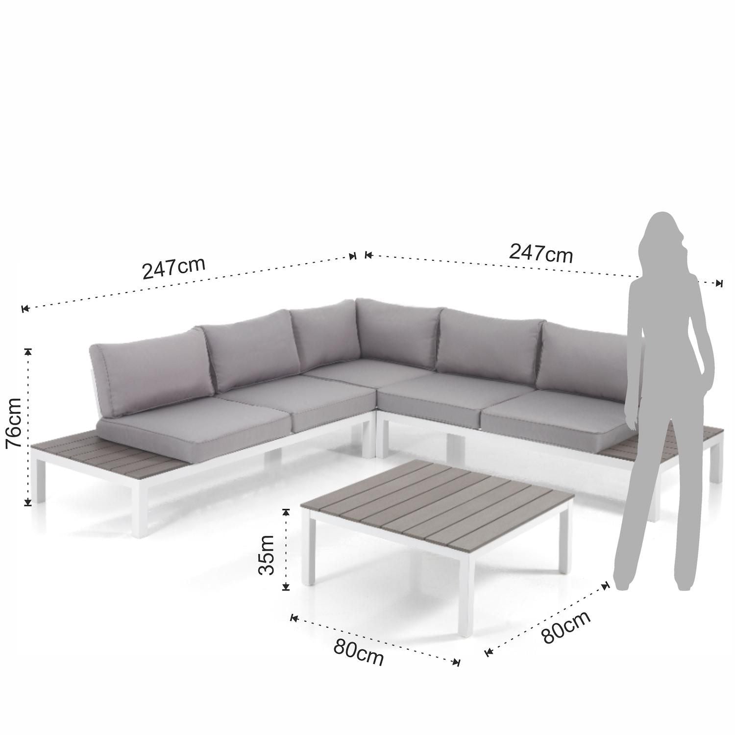 Salotto da esterno angolare con tavolino Jamal White