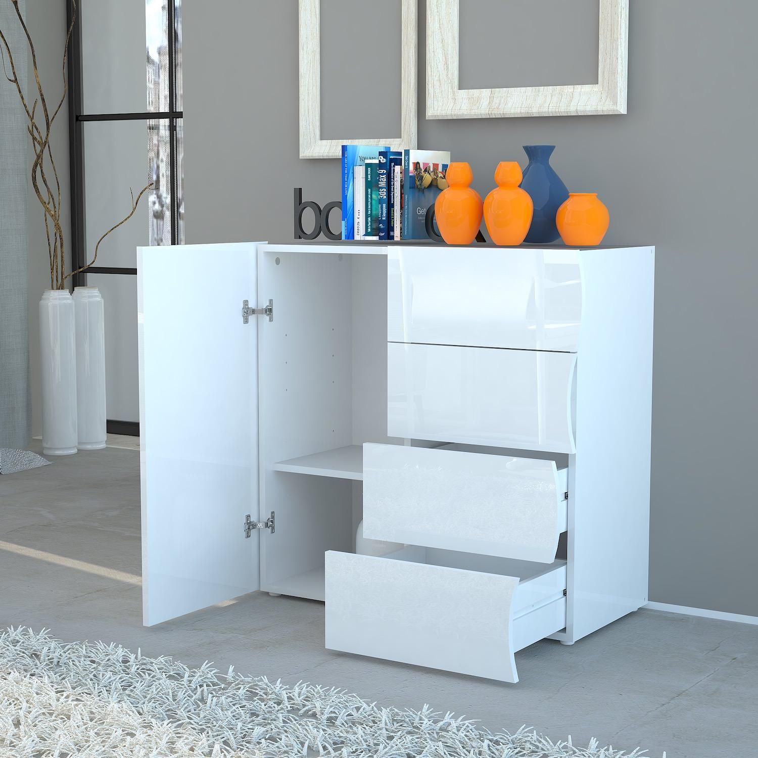 Credenza cucina in MDF laccato bianco lucido Surf