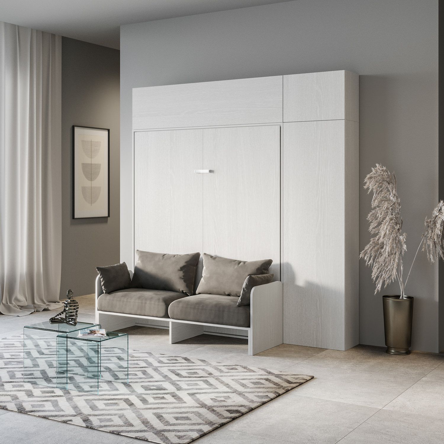 Letto matrimoniale a scomparsa con divano e mobili Lexton