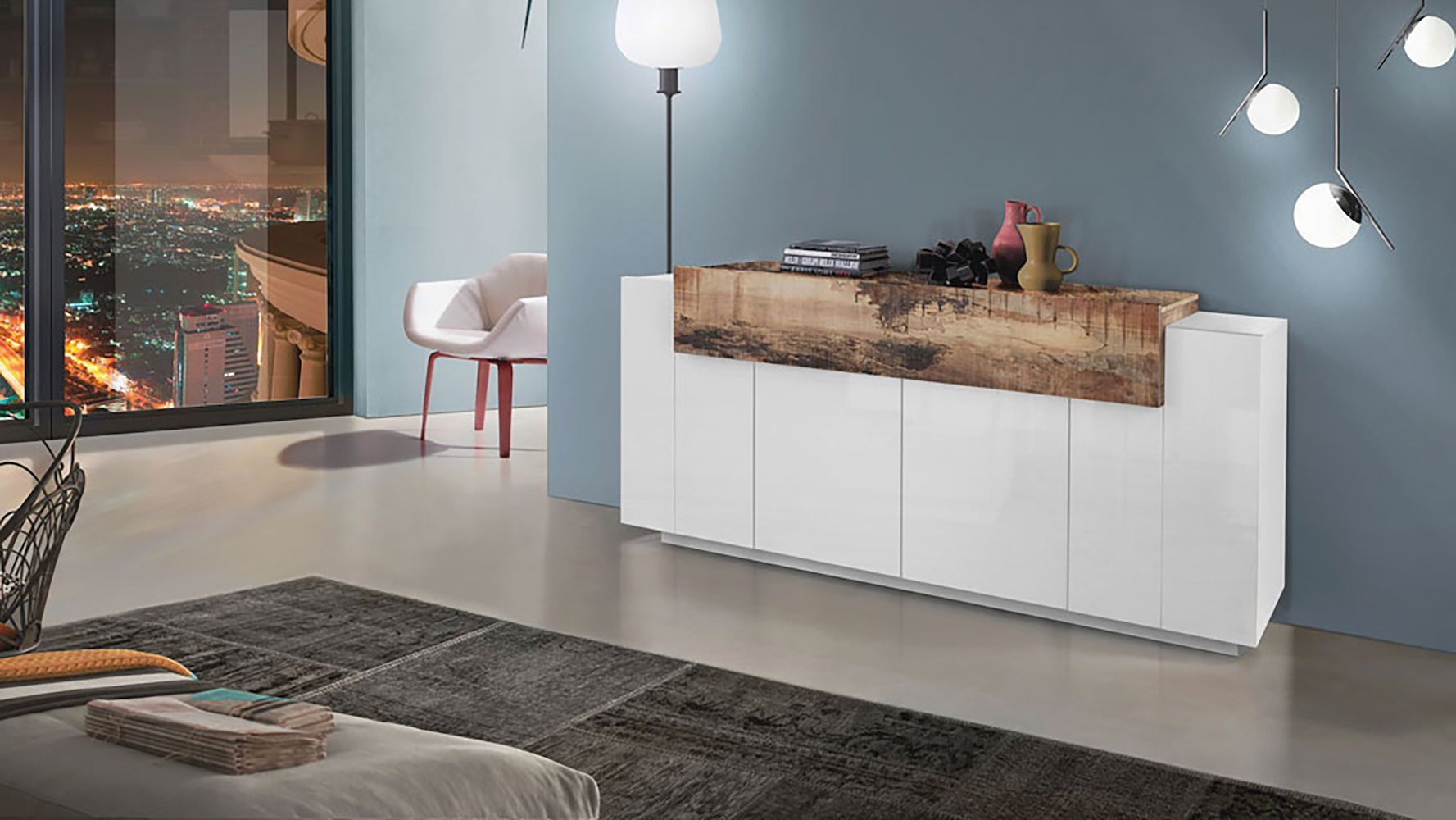 Credenza cucina design moderno in MDF bianco lucido Krisen Maple