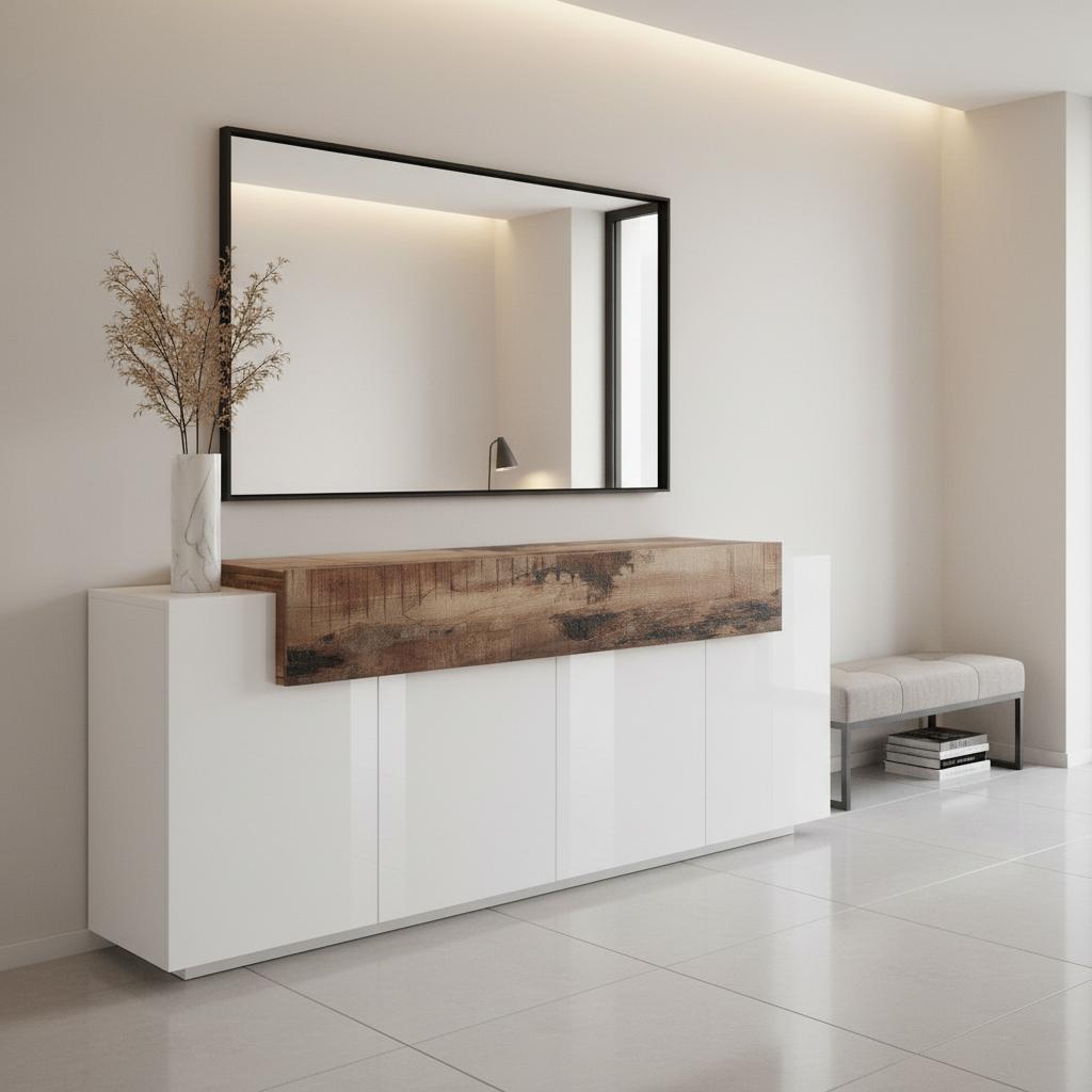 Credenza cucina design moderno in MDF bianco lucido Krisen Maple