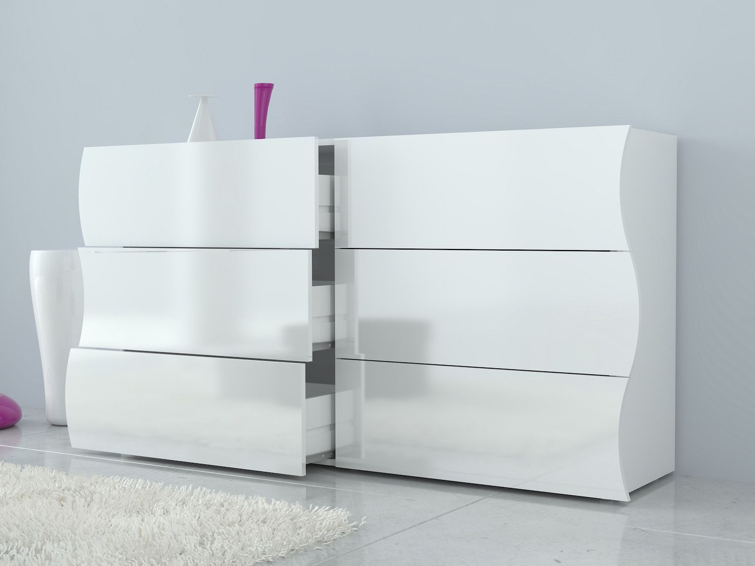 Credenza cucina con 6 cassetti bianco lucido Surf F