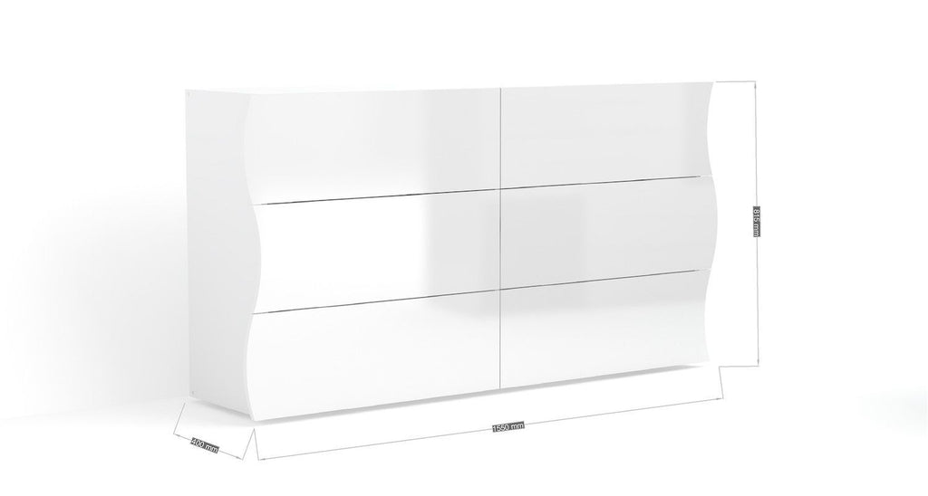 Credenza cucina con 6 cassetti bianco lucido Surf F