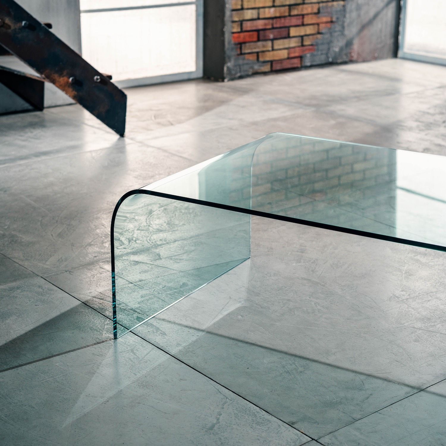 Tavolino rettangolare in vetro curvato Stefan Plus