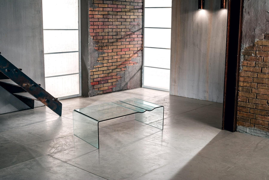 Tavolino in vetro curvato trasparente L110 Dunolly