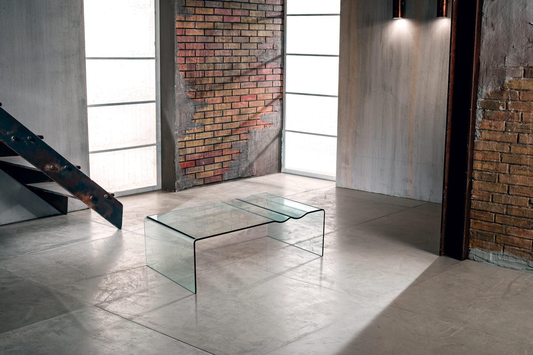 Tavolino in vetro curvato trasparente L110 Dunolly