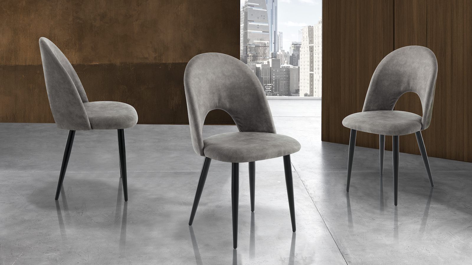 Set 4 sedie imbottite design moderno Dimitra Old Grey