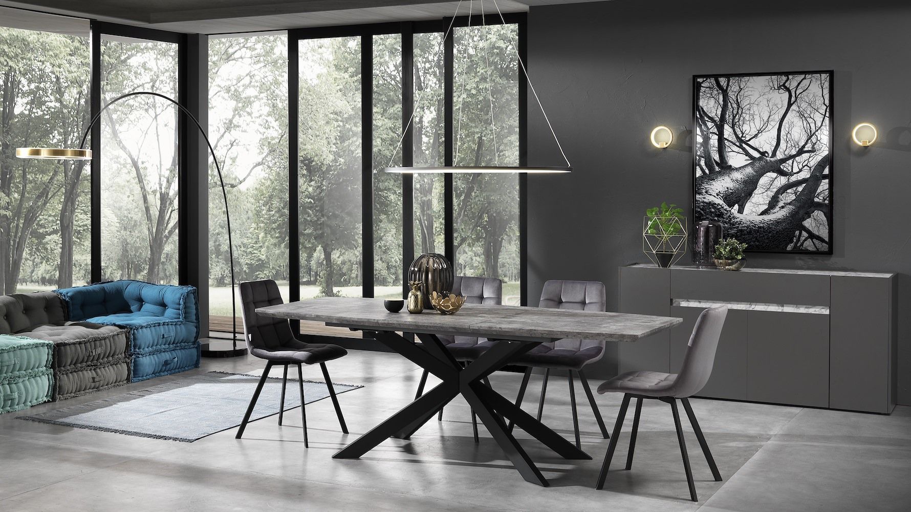 Set 4 sedie moderne imbottite Miracle Grey