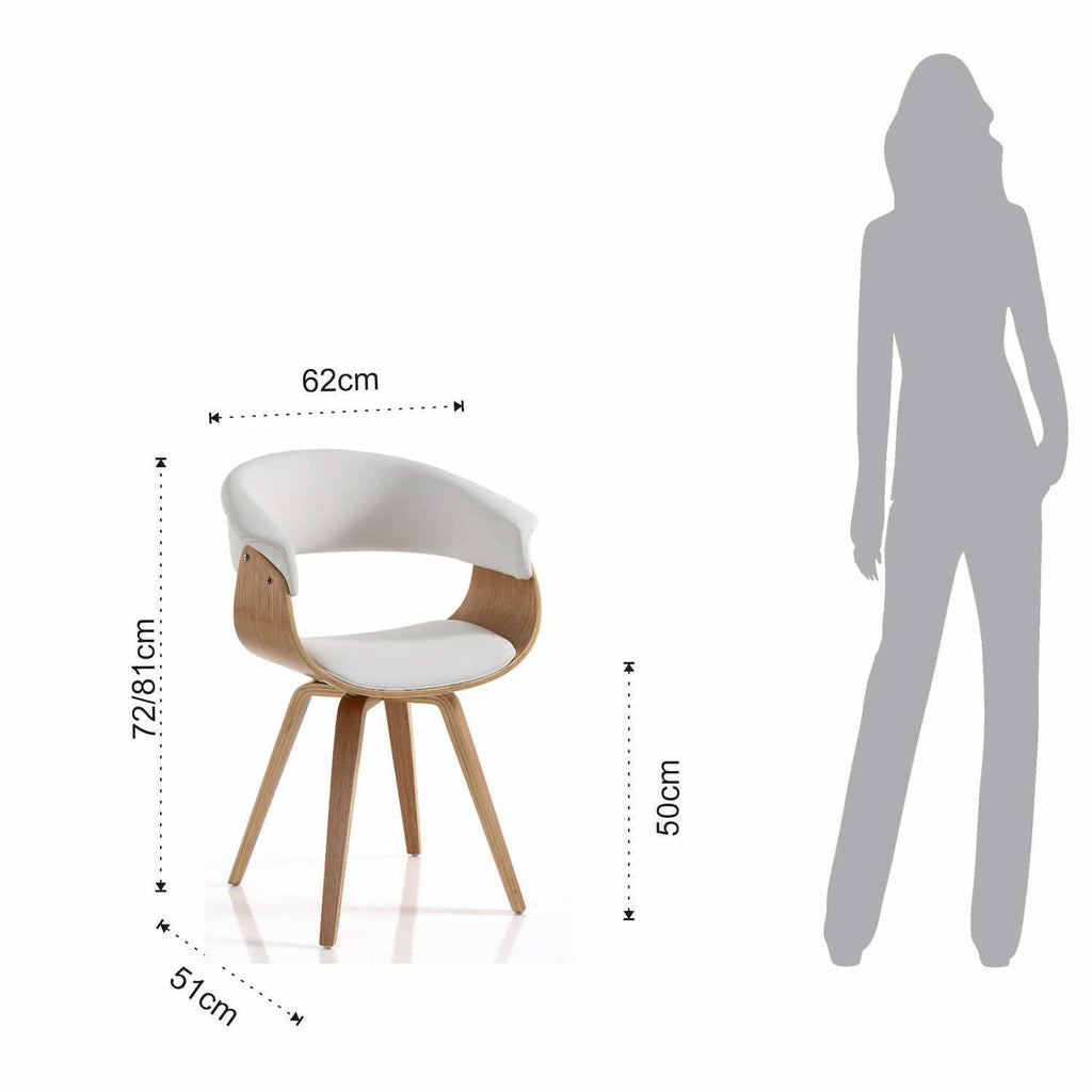 Sedia design moderno in legno e pelle sintetica Once Wood White
