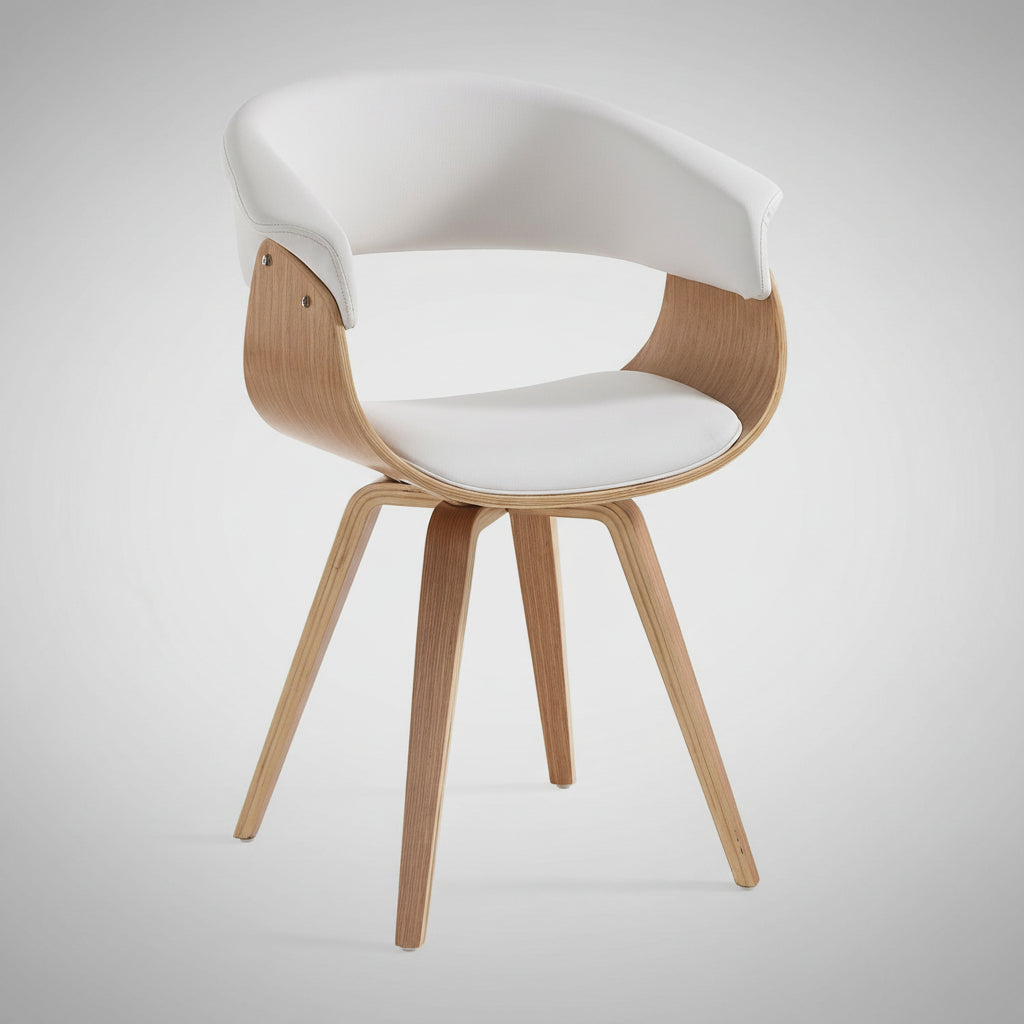 Sedia design moderno in legno e pelle sintetica Once Wood White