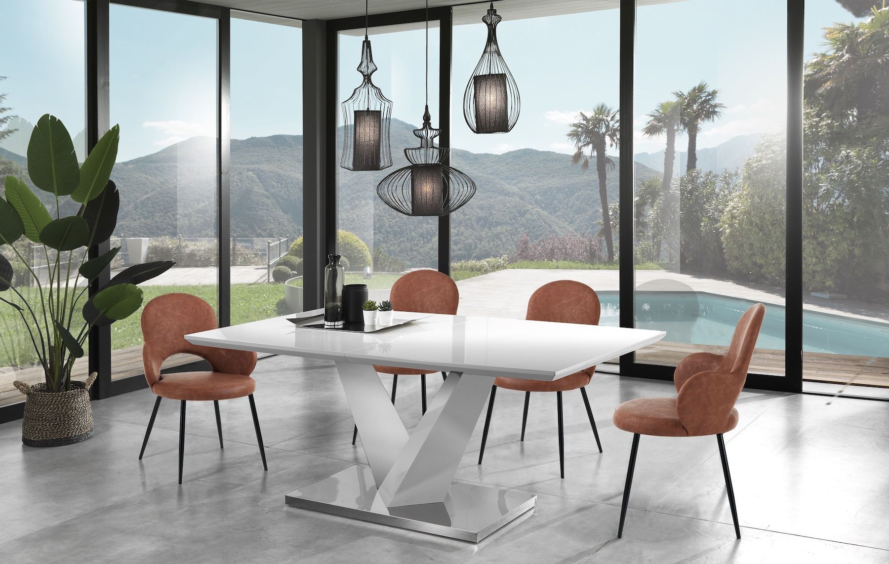 Set 4 sedie imbottite in pelle sintetica vintage Virva