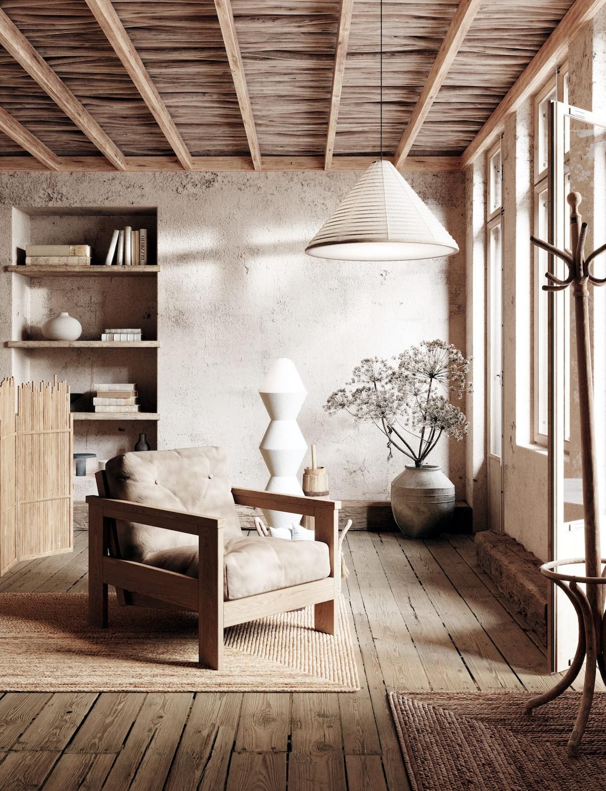 Poltrona da salotto moderna in legno massello Kolari