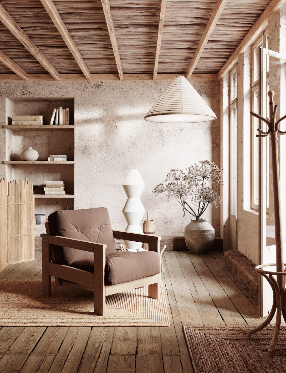 Poltrona da salotto moderna in legno massello Kolari