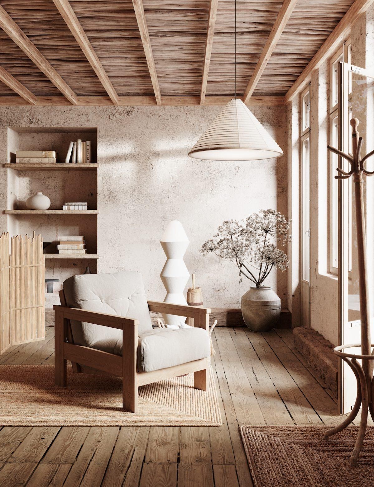 Poltrona da salotto moderna in legno massello Kolari