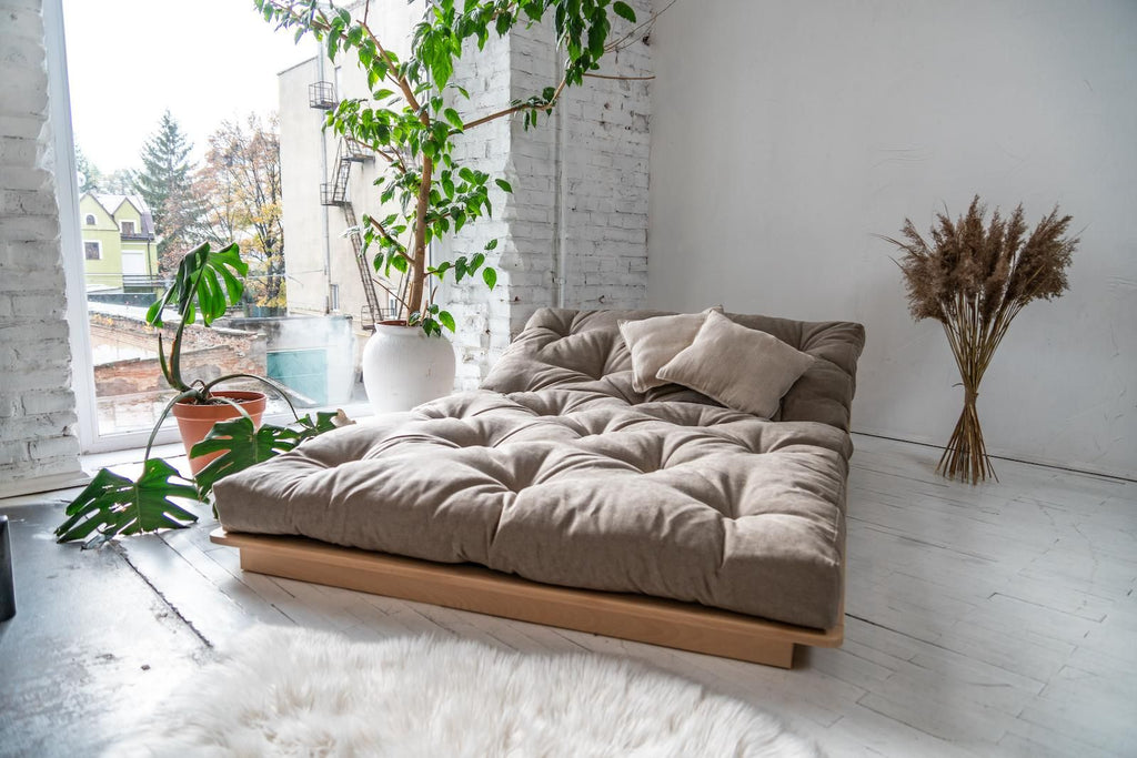 Divano letto matrimoniale in legno Derup