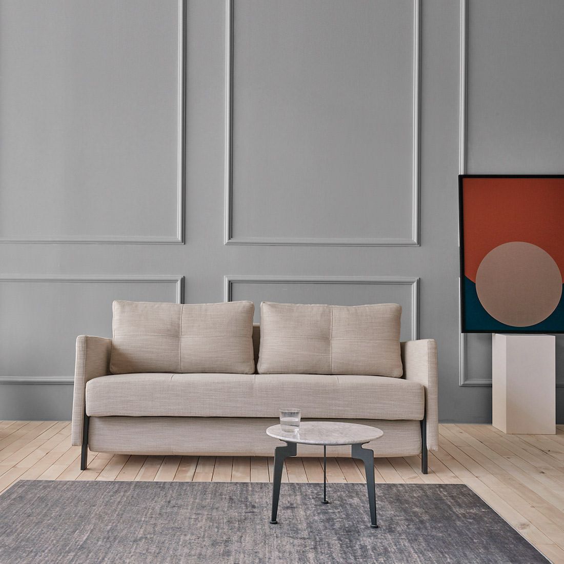 Divano letto Cubed Arm con braccioli convertibile salvaspazio 140 cm - 612 Blida Sand Grey