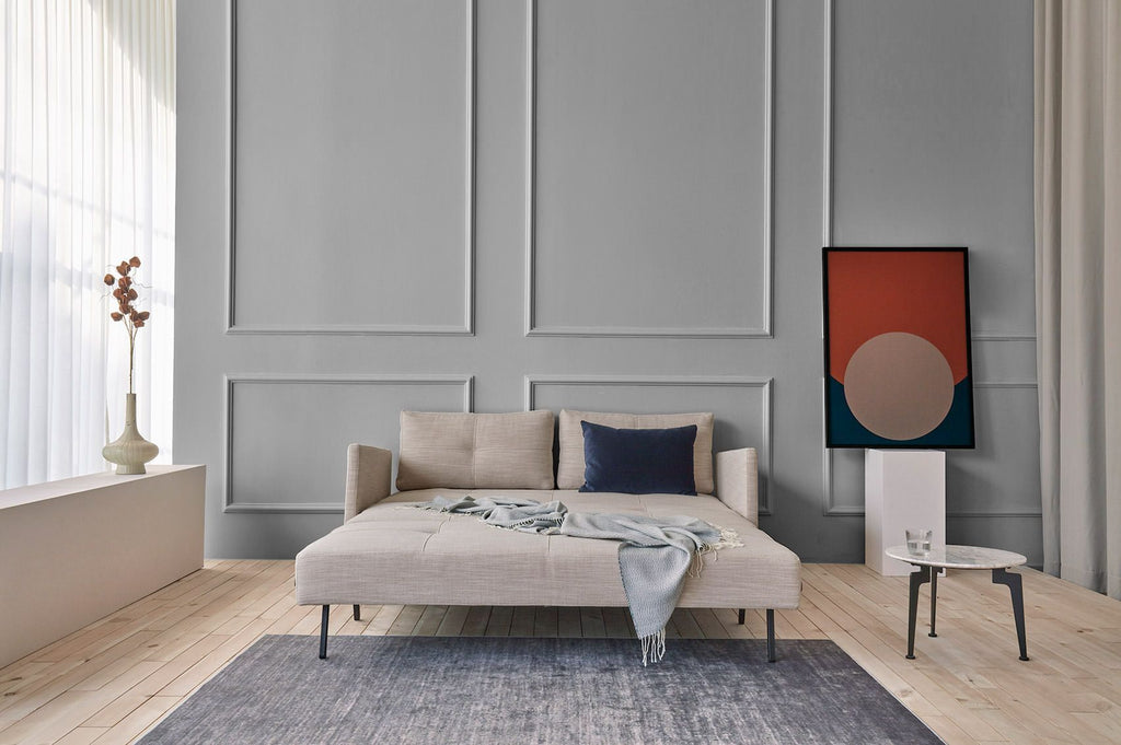 Divano letto Cubed Arm con braccioli convertibile salvaspazio 140 cm - 612 Blida Sand Grey