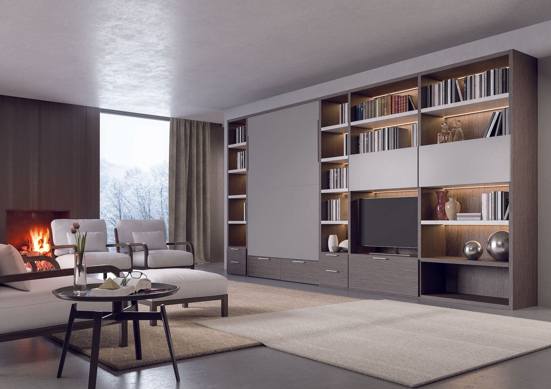 Letto matrimoniale verticale a scomparsa con cassettoni Pratico